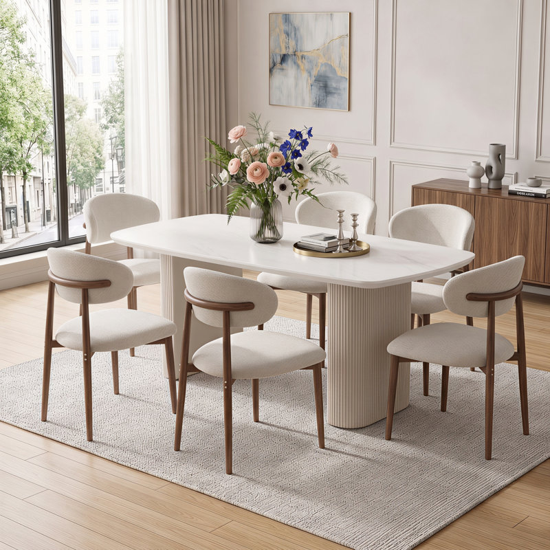 Ensemble de salle à manger moderne de 7 pièces de 170 cm avec des chaises rembourrées, 7 pièces : table, 6 chaises