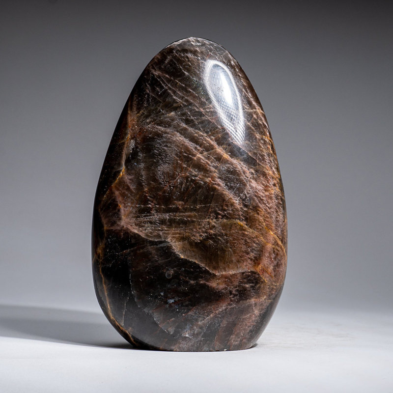 Genuine Polished Black Moonstone Freeform from Madagascar (3.2 Lbs), 6.5" H x 4" W x 2" D, Grey/Brown/Black