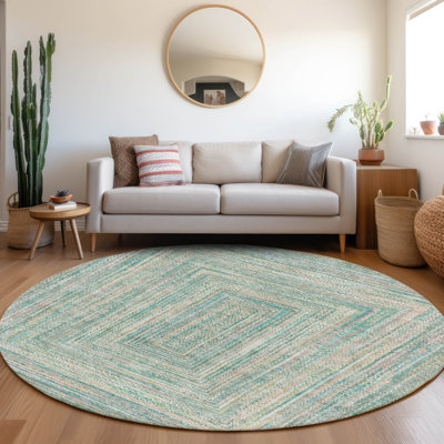 Machine Washable Indoor/Outdoor Xhevrie Teal Rug