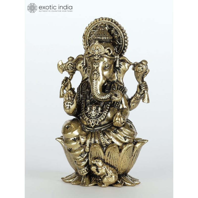 2 petites seigneurs de la bénédiction du dieu Ganesha, statue en laiton doré du temple de la maison, cadeau DDM275