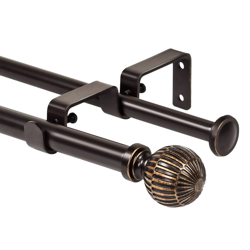 Tringles à rideaux réglables à épissage double avec volutes, Bronze, 28" - 120"