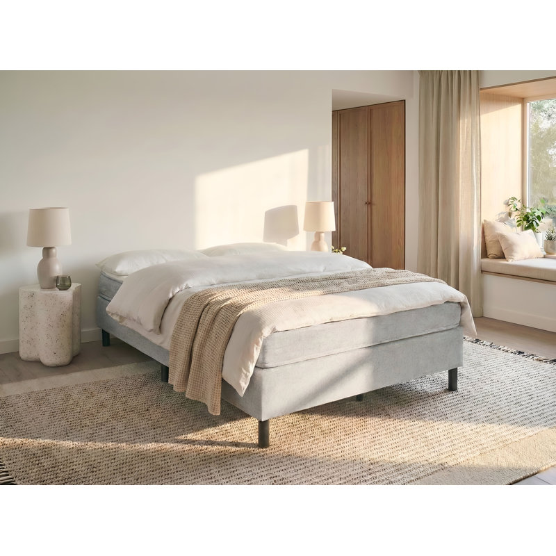 Upholstered Fabric Bed with Mattress, European Double (140 x 200 cm), Grey