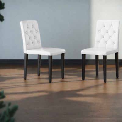 Modern Dining Chairs Set Of 2, White Pu Leather, Metal Legs For Kitchen