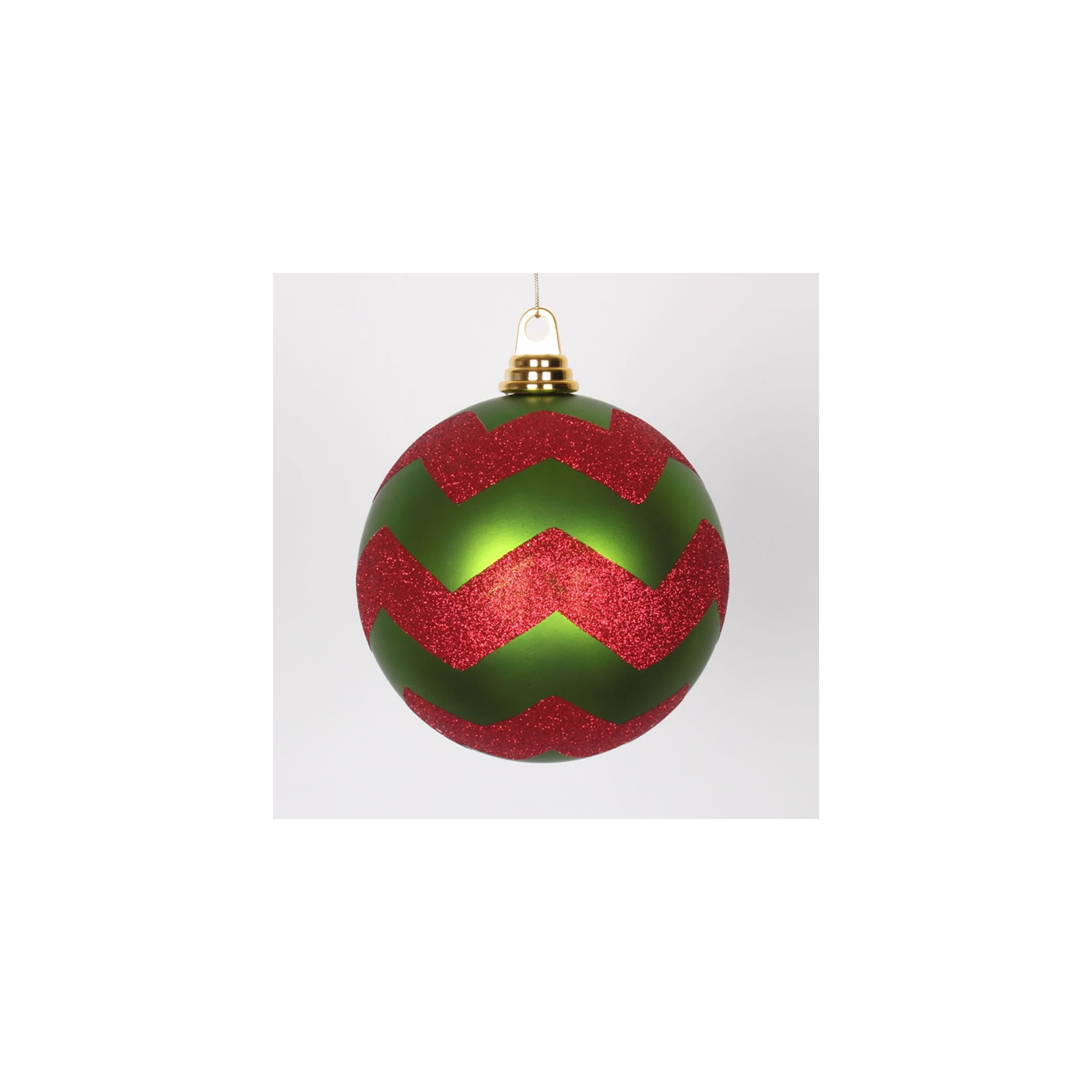 Chevron Shatterproof Christmas Ball Ornament, Lime Green Matte/Red, 6" H x 6" W x 6" D