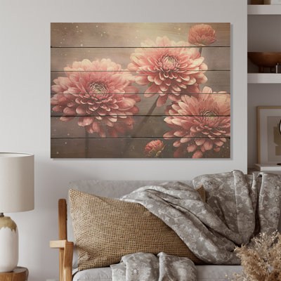 Mums Musing Mellow Maroon I - Mums Wood Art On Natural Pine Wood
