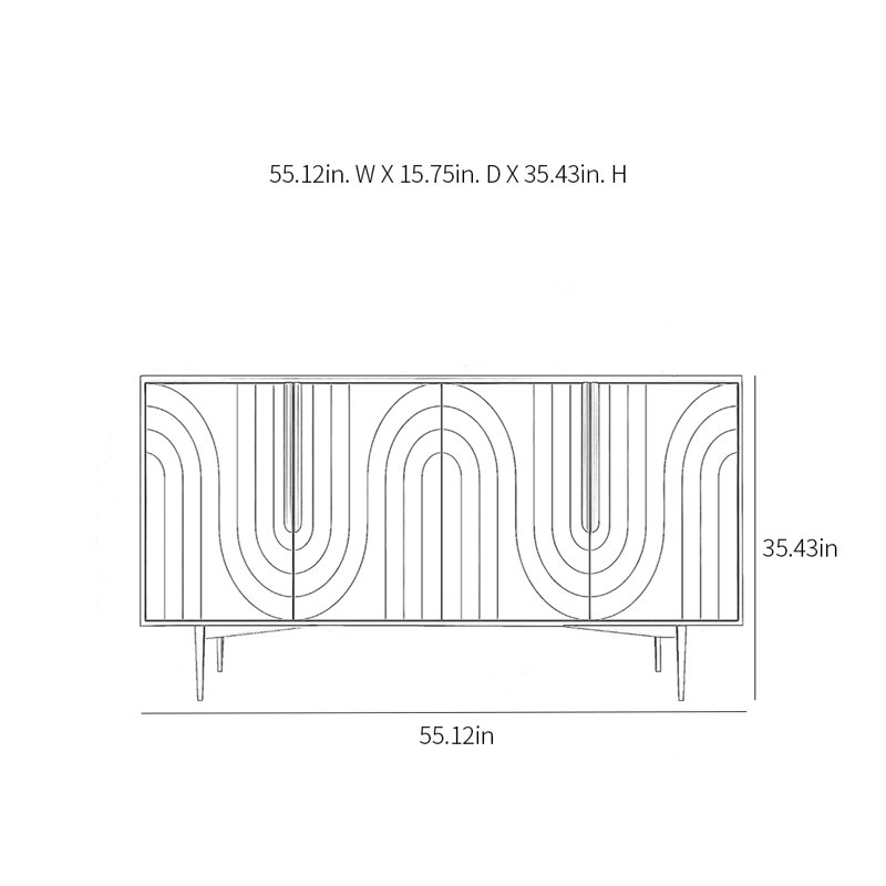 Buffet de luxe moderne et minimaliste, Blanc, H 35,43 po x l 55,12 po x P 15,75 po