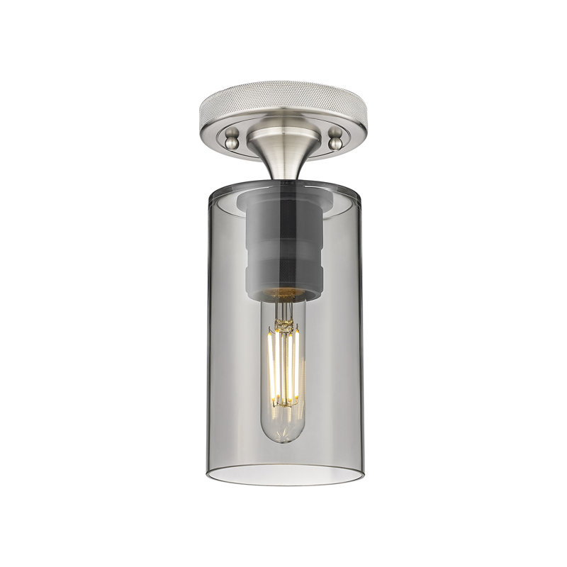 Plafonnier encastré 1 lumière Crown Point, Plaqué couleur fumée, H 9,63 po x l 4 po X P 4,5, Nickel satiné