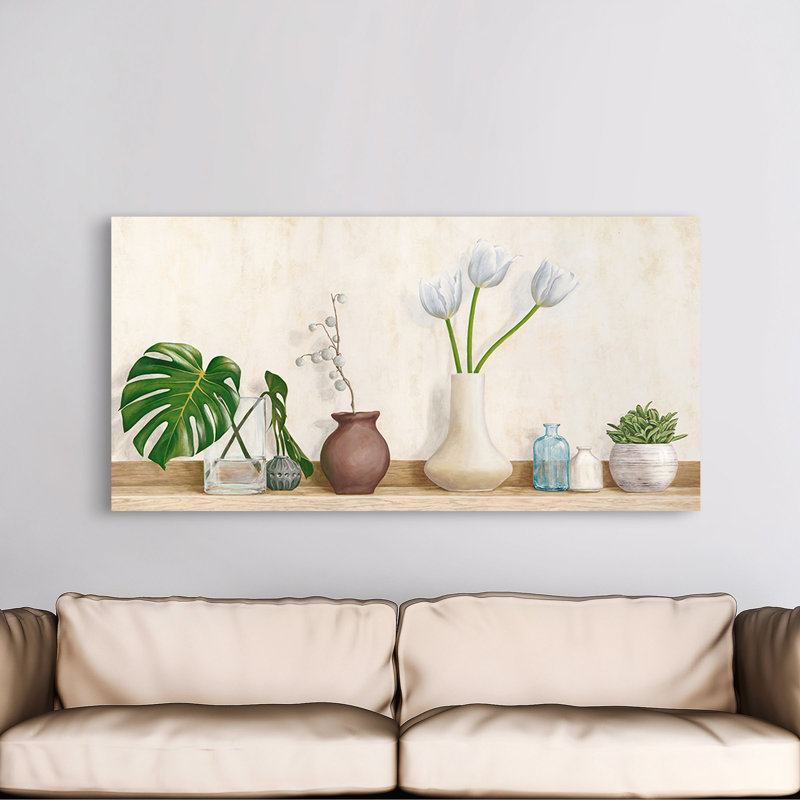 Minimalist Floral Setting by Jenny Thomlinson - Wrapped Canvas Painting, 35cm H x 70cm W x 4cm D