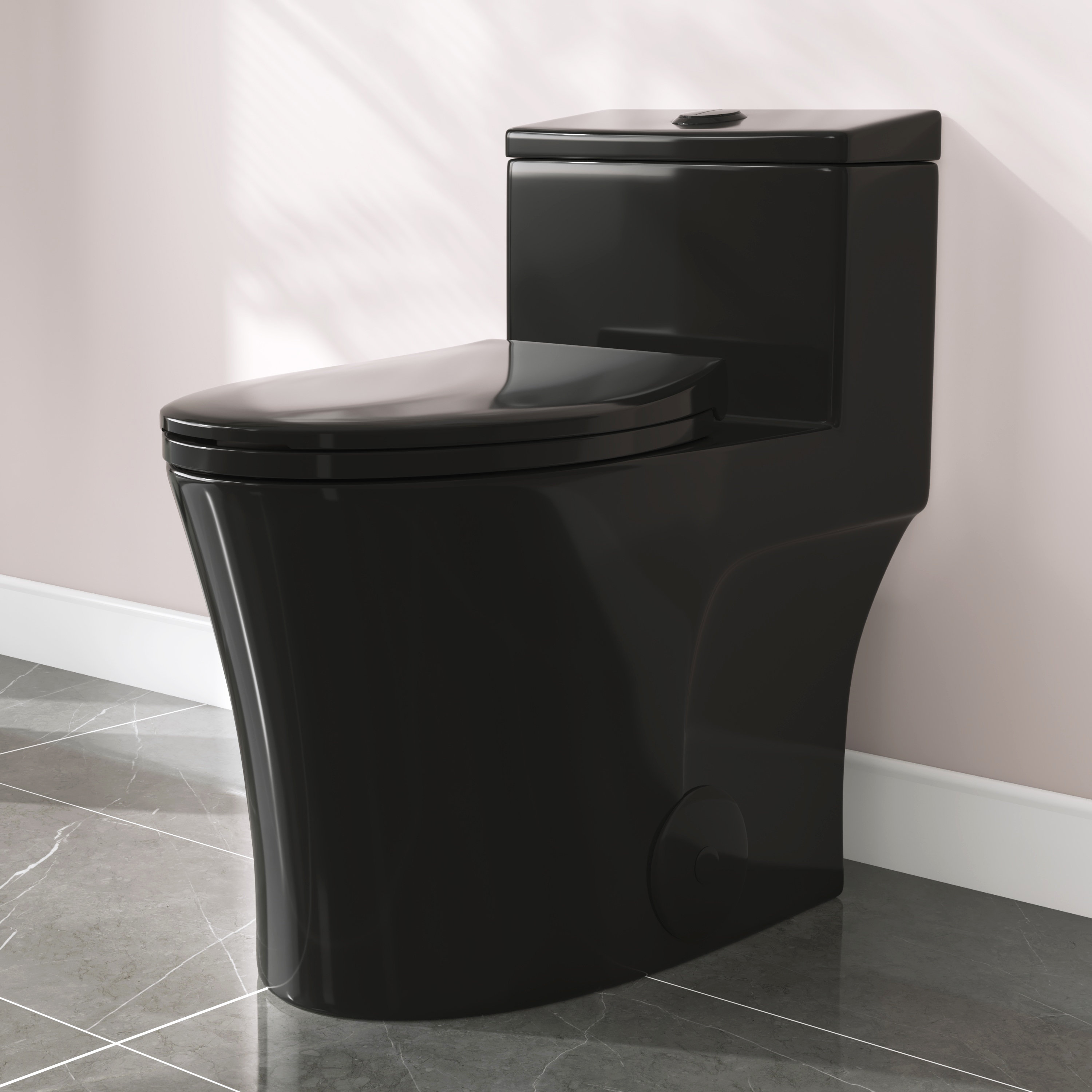 WATERMONY 1.85 Gallons Per Minute GPF Elongated Height One-Piece Black  Toilet (Seat Included)