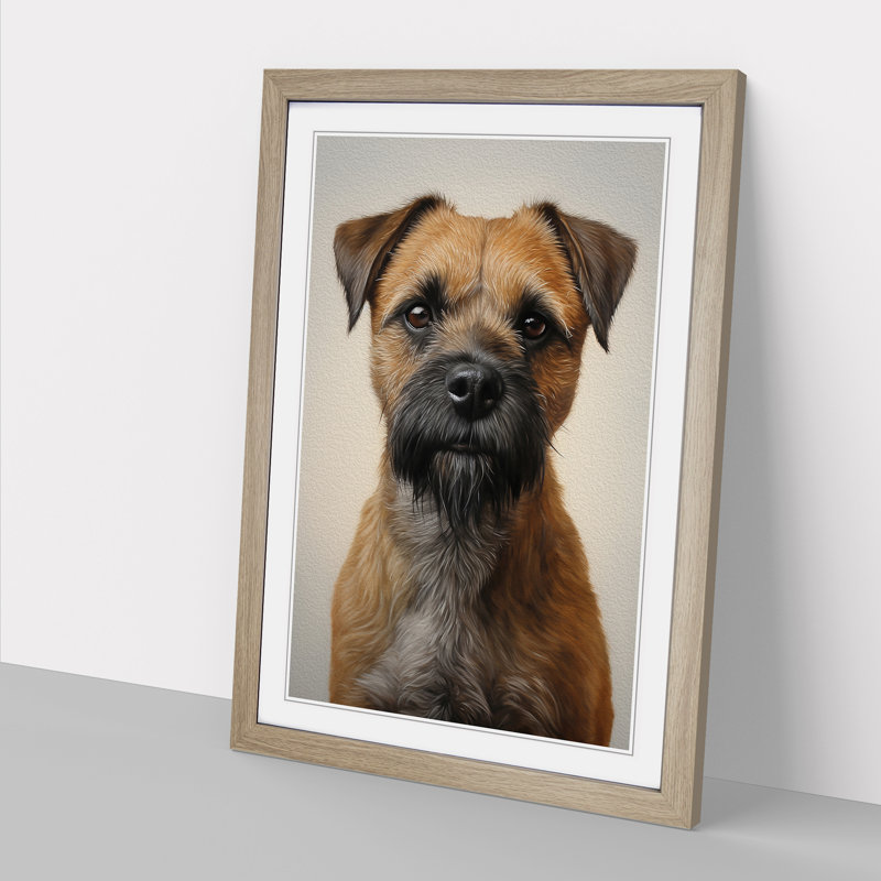 Border Terrier Realism - Single Picture Frame Print on Wood, Oak, 46cm H x 34cm W x 2cm D
