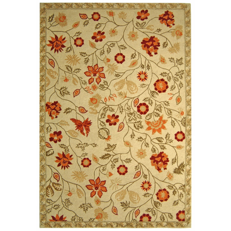 Hollander Floral Handmade Looped Wool Multi-Color Area Rug, Rectangle 5'3" x 8'3"