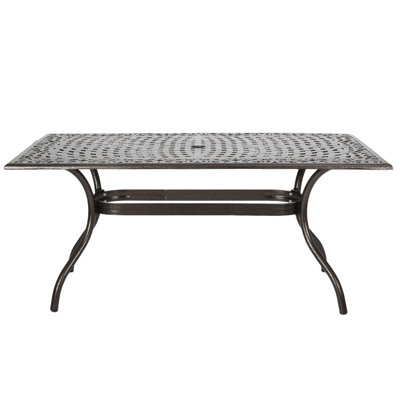 Cast Aluminum Outdoor Table - Adorned With Intriguing Floral And Umbrella Space Dining Rectangular Design & Holder