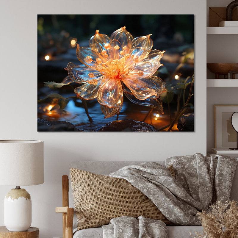 " Peach Crystal Flowers ", Wrapped Canvas, 24" H x 32" W x 1" D