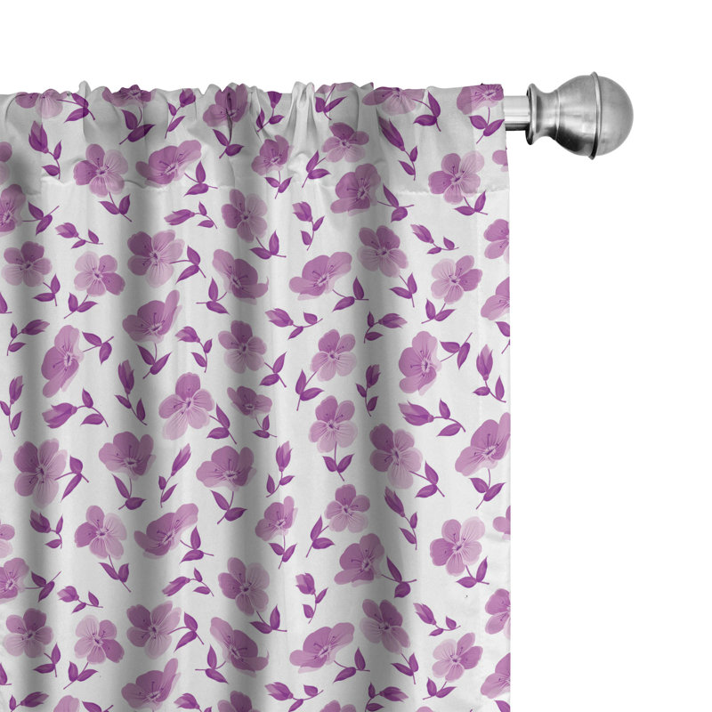 Flower Semi-Sheer Rod Pocket Curtain Panels, 28" x 95", Violet