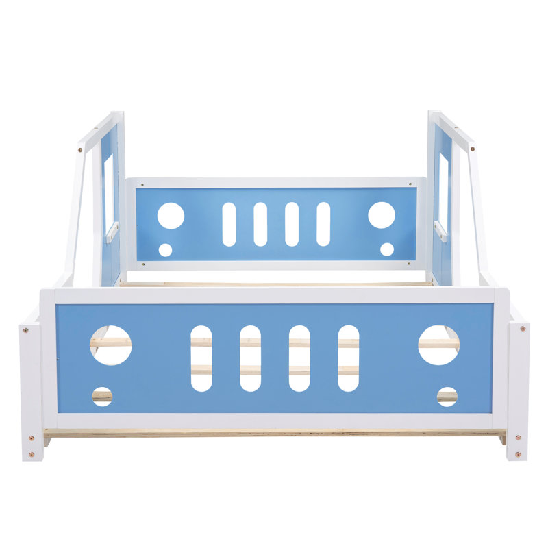 Lit plateforme en forme de voiture avec roulettes Sereno, Bleu