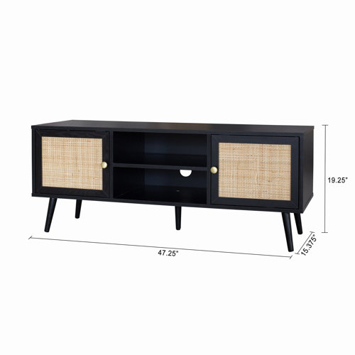 Beachcrest Home Presley Rattan Storage Media Console for TVs up to 59 ...