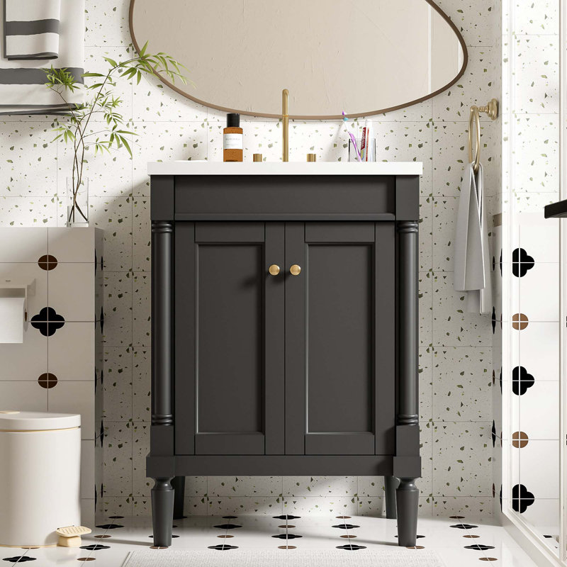 24'' Bathroom Vanity With Top Sink, Black, Gold