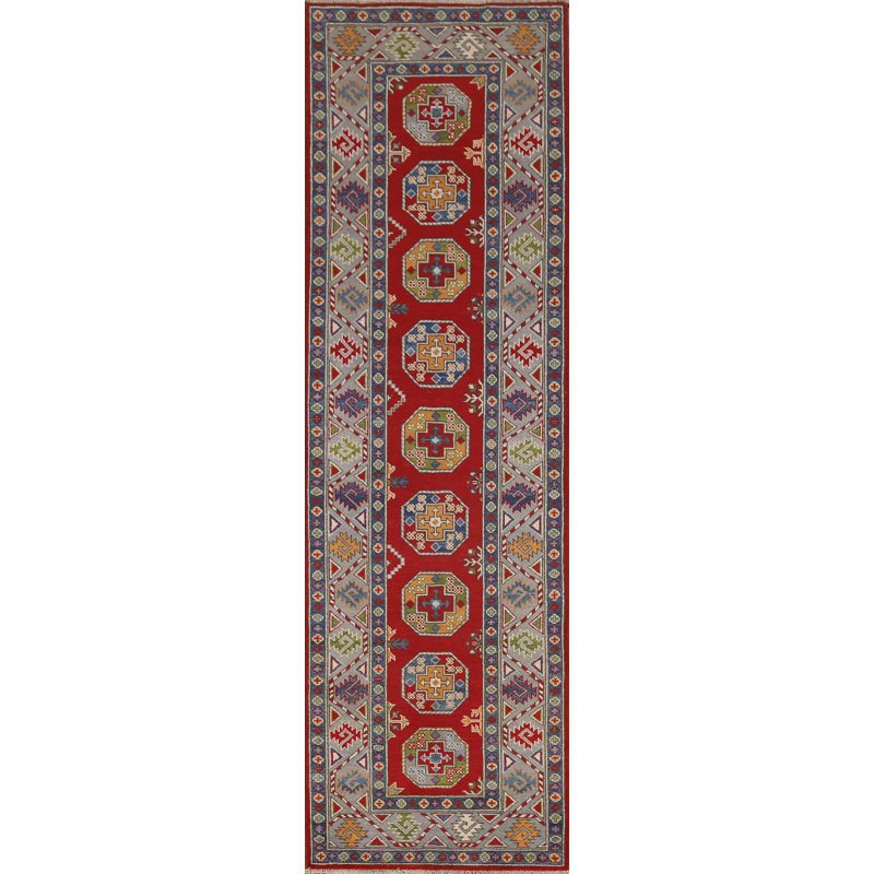 Tapis de couloir unique en laine rouge 2 pi 9 po x 9 pi 9 po New Age