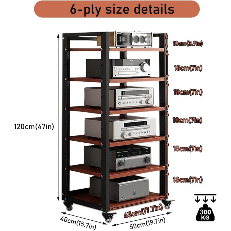 Heavy-Duty Audio Rack Tower With Adjustable Shelves, 661 Lbs Capacity, For Stereo Receiver, Record Player, AV Equipment And Home Media Storage