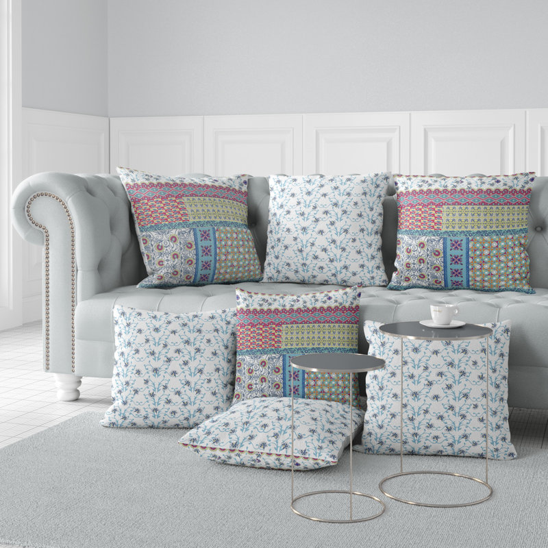 Housse et insert de coussin décoratif en polyester, 20 po x 20 po, Blanc / Rouge / Bleu