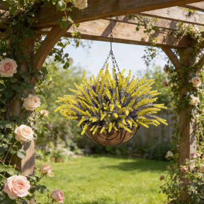 16 paquets de fleurs artificielles d'extérieur lavande artificielle en plastique résistant aux rayons UV pour la cuisine intérieure, sans panier