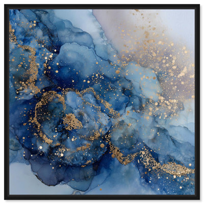 Lapis Lazuli Lumina Canvas Print Blue Gold Wall Decor by Art Remedy, Black Frame, 12 x 12