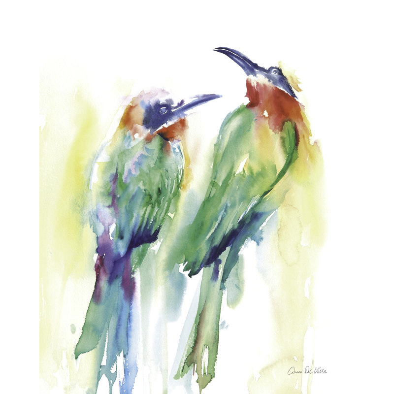 Aquarelles tropicales colorées, vert, jaune, bleu, sur fond blanc, H 16 po x l 24 po x P 1,5 po