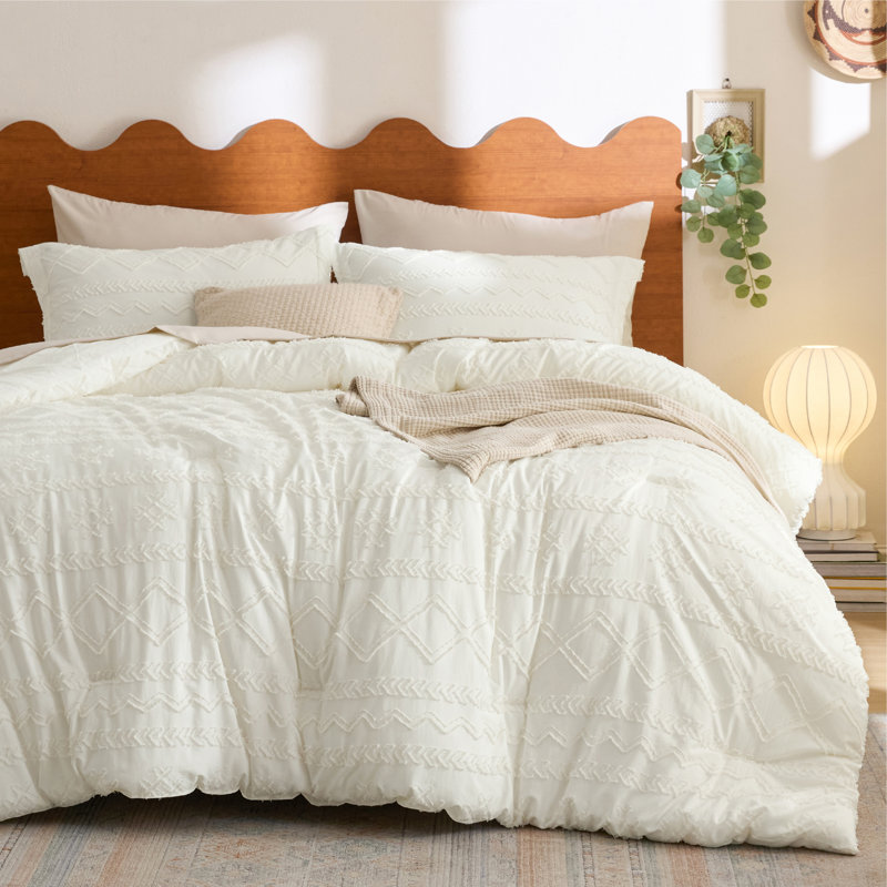 Ensemble d'édredon touffeté toutes saisons (ensemble de 3), Édredon pour très grand lit + 2 taies décorativ, Blanc neige