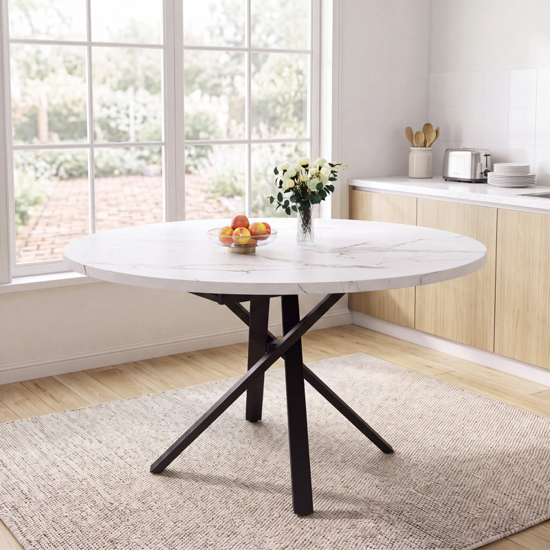 Extendable Metal Base Dining Table, White