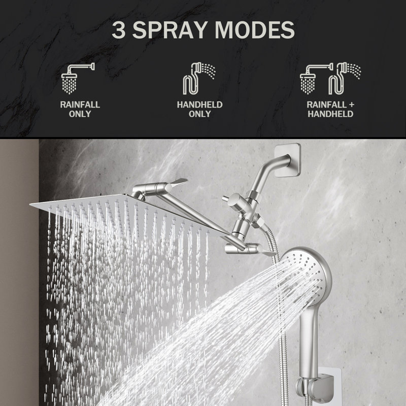Dual Shower Heads with Handheld Spray Combo, 8 Inch High Pressure Rainfall Shower Head, Brushed Nickel