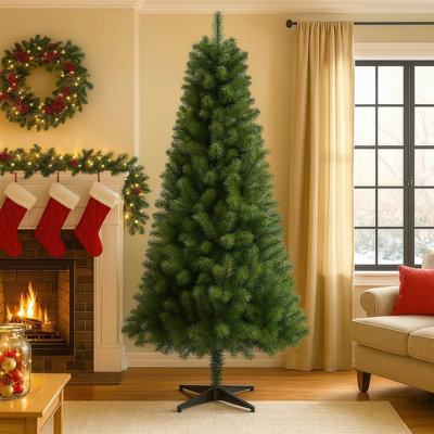 Arbre de Noël artificiel à charnière non éclairé 6 pi avec 582 pointes, arbre de Noël à branches en PVC avec support en plastique à 4 pieds pour la décoration de Noël intérieure