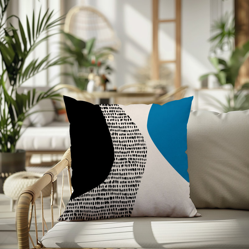 Coussin carré intérieur / extérieur pia, H 17 po x l 17 po, Turquoise / noir / blanc cassé