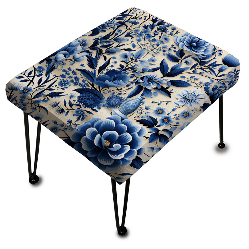 Cobalt Garden Scenes Victorian Pattern - Floral Rectangle Ottoman
