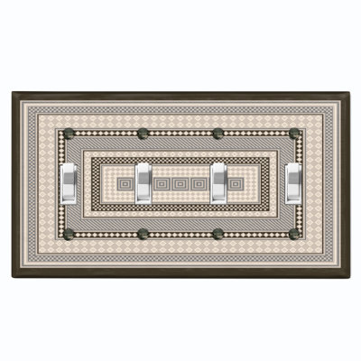 Geometric Pattern Gray 4 - Gang Toggle Light Switch Standard Wall Plate