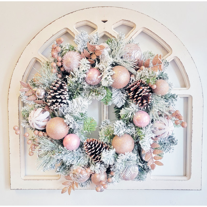 Handcrafted Faux 24'' Wreath, Pink/Champagne