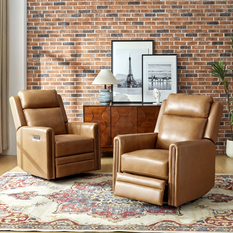 Regazzi Top Grain Leather Swivel Power Recliner, Camel