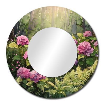 Tropical Hydrangeas In The Fern Forest I - Floral Accent Wall Mirror - Printed On Metal