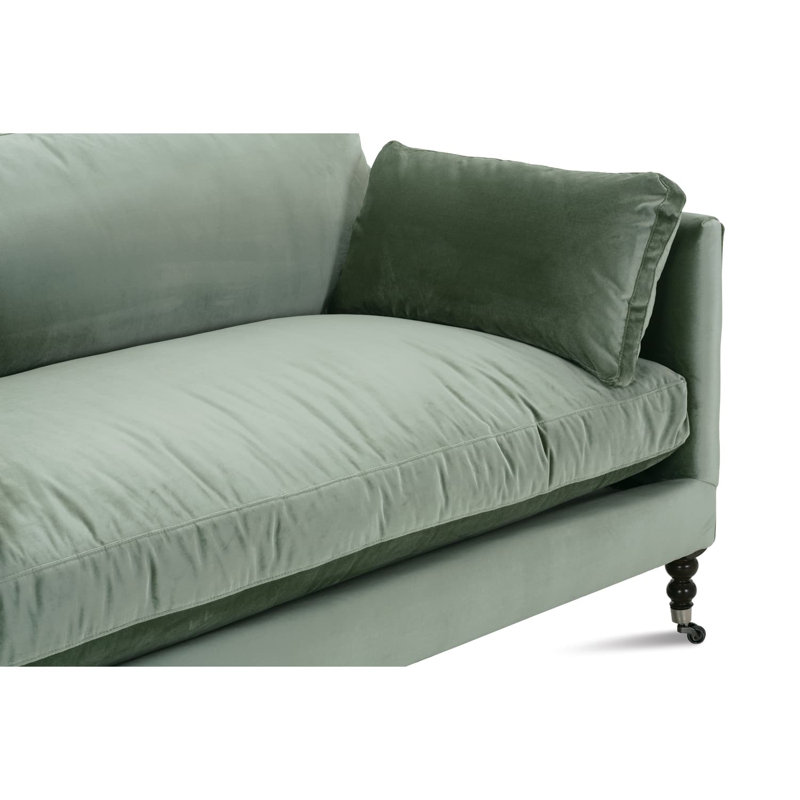 Madeline Sofa, Dark Brown Wood, Light Green, 34"H x 71"W x 40"D