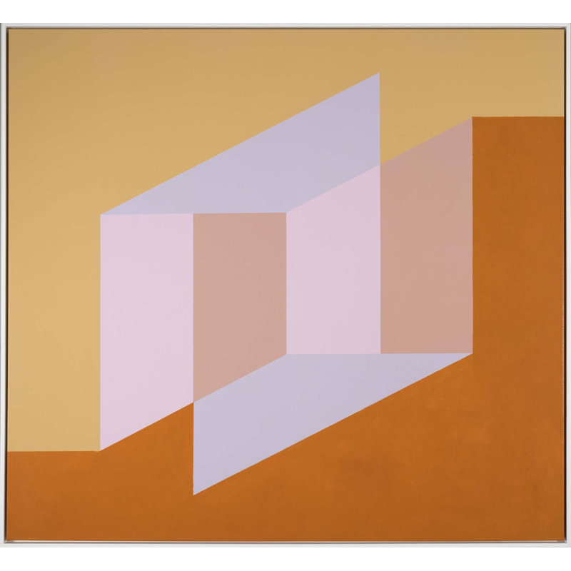 Layers Of Pink And Orange Print, 37" H x 41" W  x 2" D, White Framed, Oak/Beige