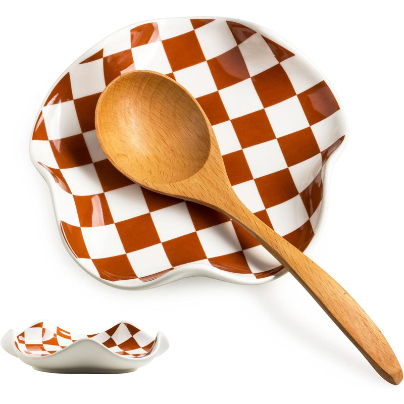 Checkered Ceramic Spoon Rest 