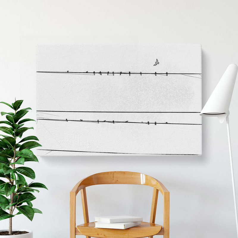 Birds on a Wire in Abstract - Wrapped Canvas Graphic Art Print, 35cm H x 50cm W x 3cm D
