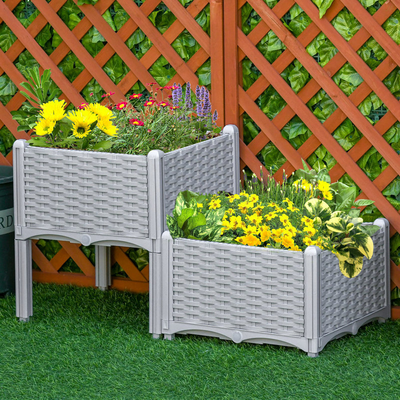 Outsunny 2 Piece Raised Garden Bed With Legs, Self-Watering Planter Box Raised Bed To Grow Flowers, Herbs & Vegetables, 