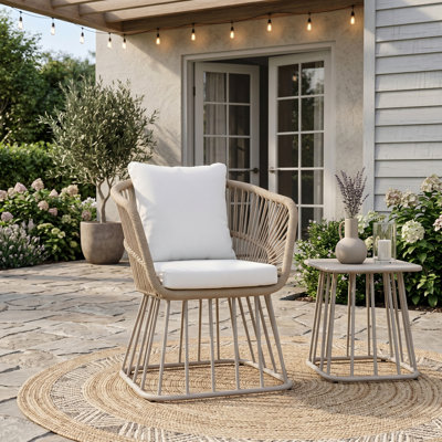 Chaise de salle à manger d'extérieur 24,4 po en teck avec structure et coussin en acier beige