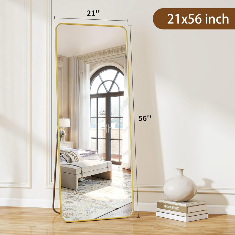 Full Length Mirror With Aluminum Alloy Frame, Shatterproof HD Glass, Freestanding Or Wall Mountable For Bedroom, Dressing Room, Living Room