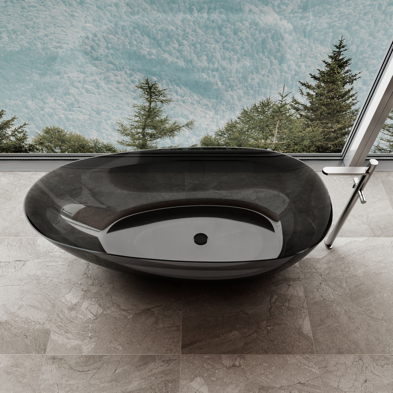 Baignoire de trempage autoportante en résine avec drain escamotable 59 po. X 29 po. MonBlari, 59.06" L x 29.53" W x 21.65" H