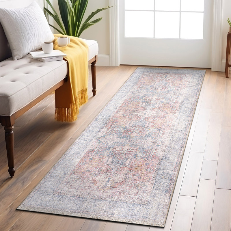 Tapis rétro vintage transitionnel Boho, Tapis de couloir 2 pi 6 po x 7 pi