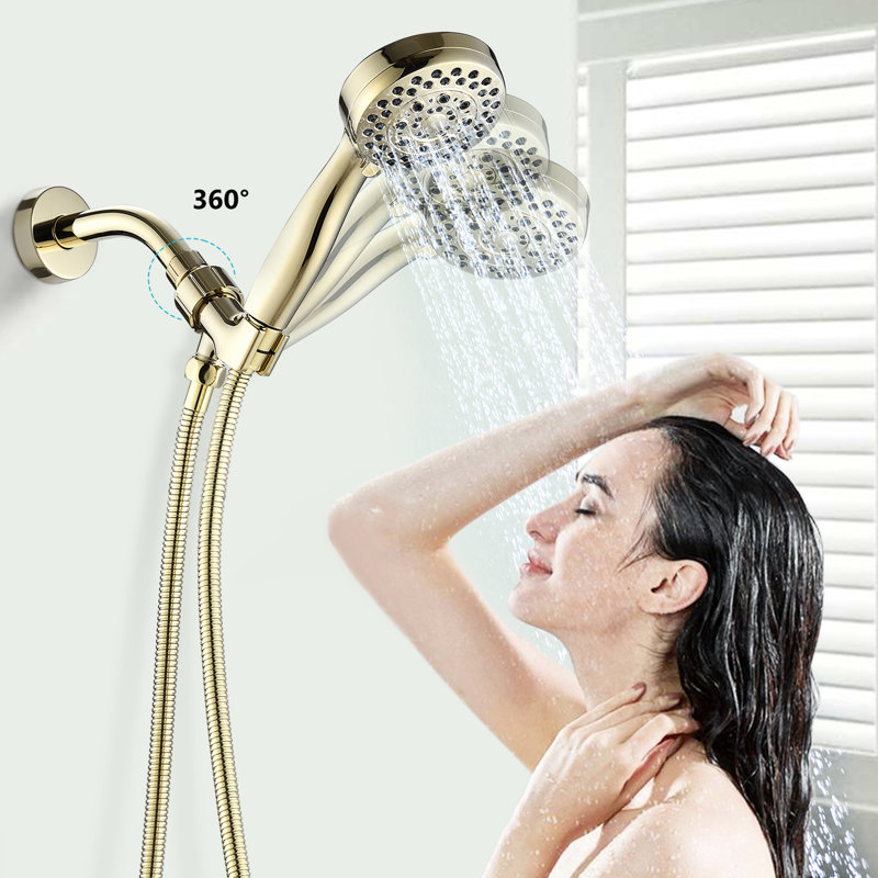 Pomme de douche à main avec tuyau - doré, 5 réglages réglables, plastique, bonne résistance aux chocs, facile à nettoyer, modes or muraux réglables, sûrs, à performance de jet constante