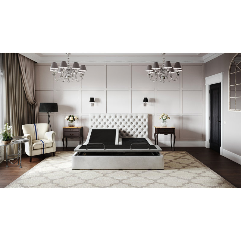 King Btx5 Adjustable Bed Base - Head Foot , 4 Ports, Dual 3-level Massager, Under , Memory & Positions, 6000n Head/foot Motor, Wireless Remote With , No Box Spring, Black+grey, Steel,