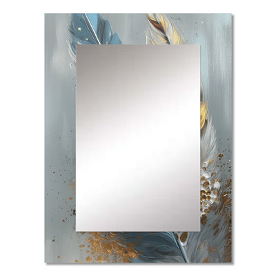 Gold Feather Wanderlust I - Glam Feather Decorative Mirror, Modern Wall Mirror, Printed Metal Art