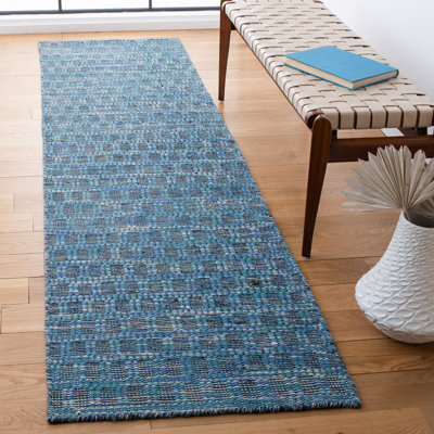 Amboy Flat Weave Wool/Cotton Geometric Rug in Blue/Black